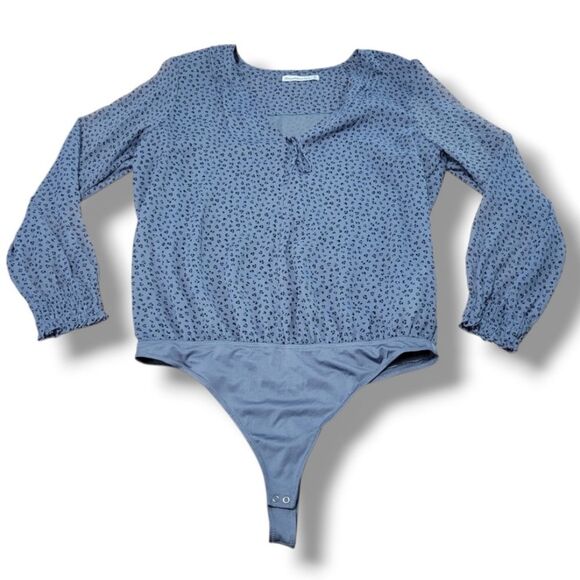 Abercrombie & Fitch Bodysuit Size XL Women's Long Sleeve Top Sheer Leopard Print - Picture 1 of 8